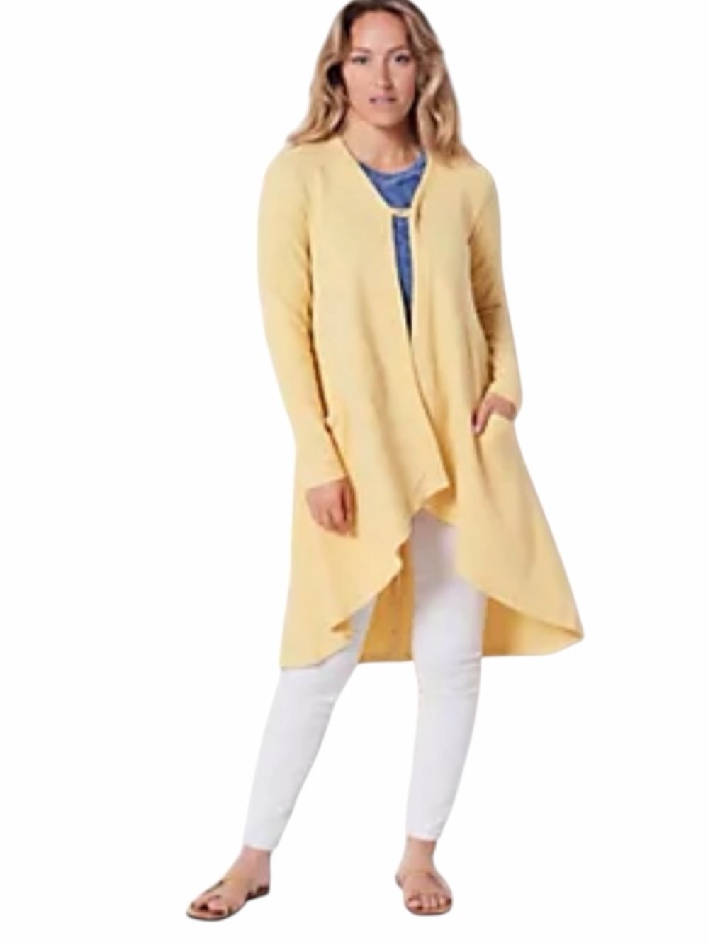 LOGO Lounge•Draped Open Front Women's Cardigan in Pale Yellow
